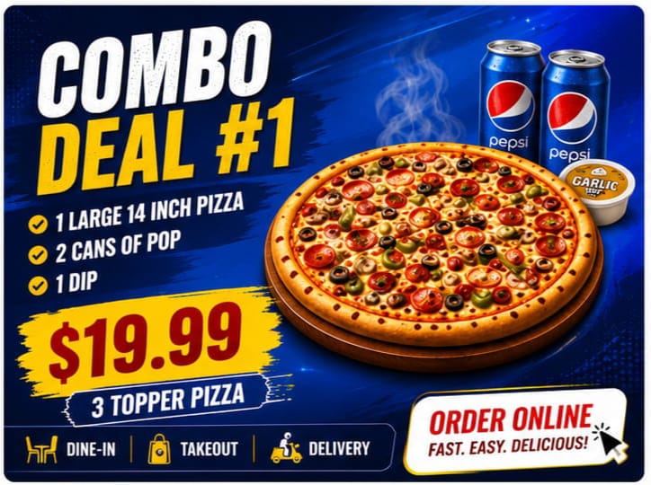 Combo Deal #1 - Large 14 inch pizza and pop - Pizza On 66 Mill Woods Edmonton